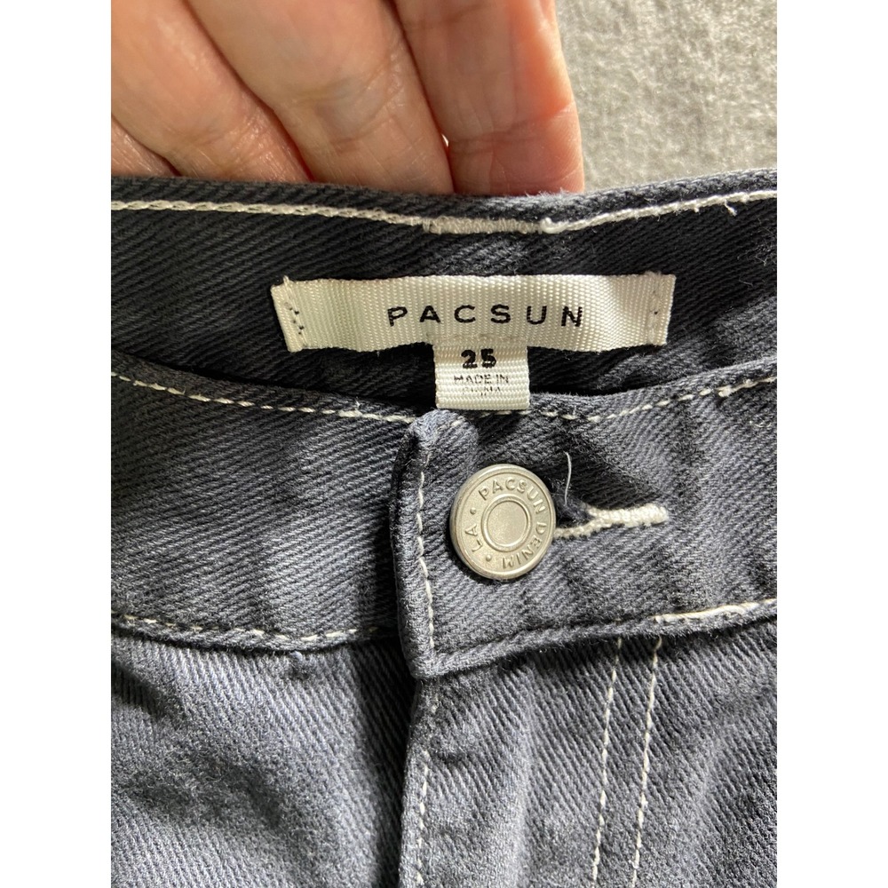 PacSun Carpenter Pants Charcoal Gray Contrast Stitch High Rise Denim 25 Grunge - Picture 2 of 11